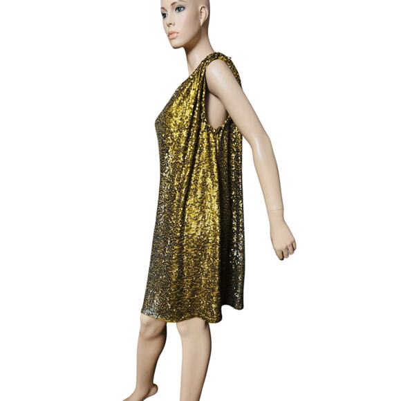 J Crew Collection Gold Sequin Greek Style Dress Size M Cotton Silk Pullover - Picture 5 of 10